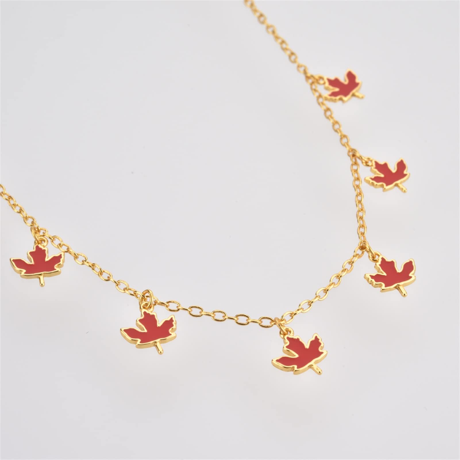 Collana da Donna 925 Sterling Silver Golden Acero Foglia a Pendente Collana Collana Collana Lunga Catena Rossa Smalto Signore Gioielli squisiti per Collezione Regali Decorazioni Costume