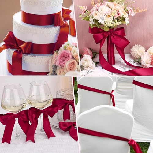 1-1/2 Inches 50 Yards Wine Red Satin Ribbon for Mothers Day Gift Wrapping,Flower Bouquet,Crafts,Wedding,Birthday,Christmas Party Decoration