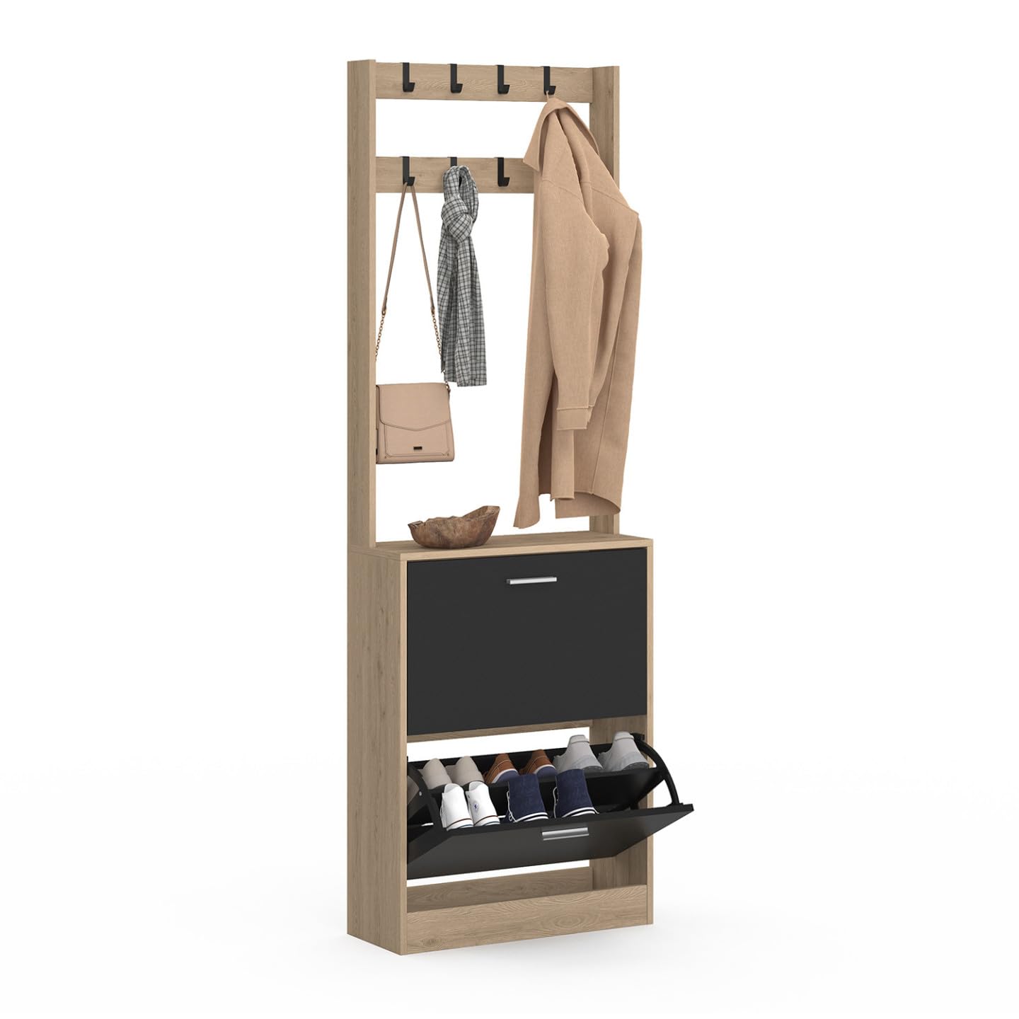 IDMarket - Vestiaire d'entrée KLARK Meuble Chaussures 2 Portes Effet Bois et Noir