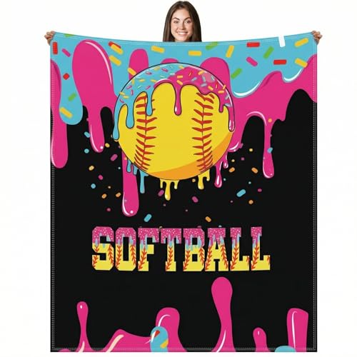 Hillsuren Softball Ice Cream Drip Blanket 50 x 60 Softball Sports Blanket Throw Ice Cream Stuff Team Gifts for Ball Lovers Players Home Decor Halloween Christmas Thanksgiving Gift