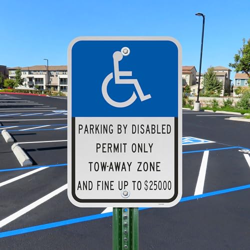 Brimar - 12 x 18" - Florida Accessible Parking Sign - Parking By Disabled Permit Only Tow-Away Zone And Fine Up To $250.00 - Engineering Grade Reflective Aluminum - Bold Text and Symbol - Easy Installation - Thumbnail 4