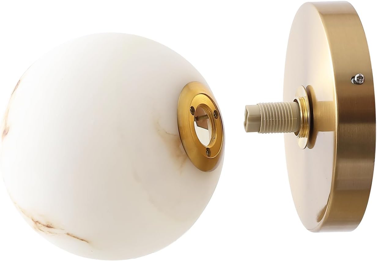 Modern Gold Globe Wall Sconce with Imitation Marble Shades Unique Textures Marble Bathroom Vanity Lighting Premium Resin Wall Light for Bedroom Living Room Staircases Hallway