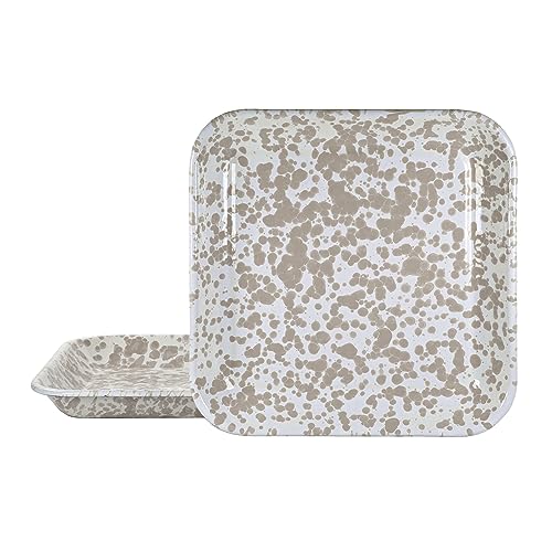 Golden Rabbit Enamelware Square Plates, 10.5 inch, Taupe Swirl, Set of 2