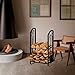 AMOS Firewood Stand Log Rack Holder with 4 Piece Fireplace Tools Set Black with Removable Kindling Holder.For Indoor and Outdoor use,Black