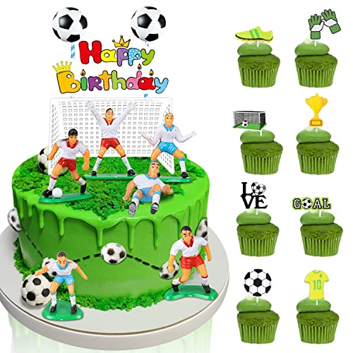 Gogoparty Soccer Cake Toppers – 17Pcs Soccer Cupcake Topper Decorations Soccer Ball Player Cake Decorations For Football Theme Party Men Boy Birthday Party Sport Party Supplies #TOP12