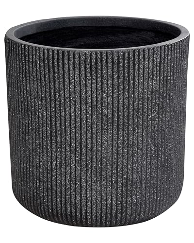 Blumentopf Ton und Glasfaser grau rund 37 x 37 x 37 cm mit Rillen modern Oreoi