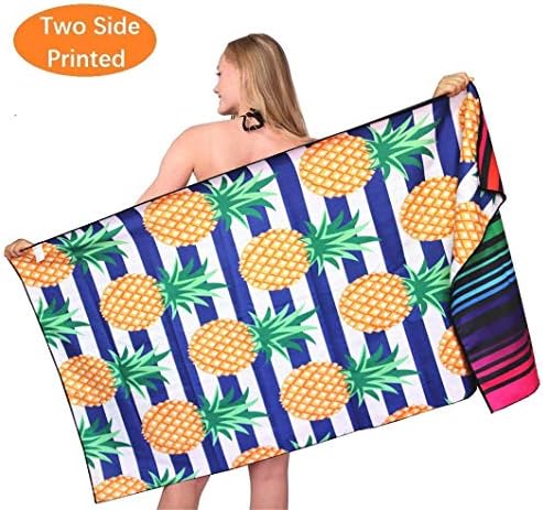 Sand Free Travel Beach Towel Blanket-Quick Fast Dry Super Absorbent Lightweight Thin Microfiber Towels for Pool Swimming Bath Camping Yoga Gym Pineapple Boho Bohemian
