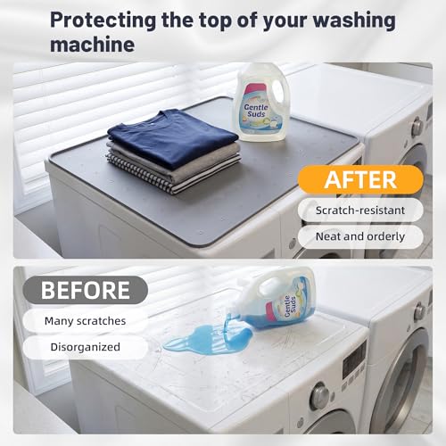 ZJWZLG Washer Dryer Top Protector Mat, 26"x18" 1Pcs Grey,Non-Slip, Waterproof & Heat-Resistant Silicone Pad with Raised Edge — Laundry Countertop & Kitchen. — view 3