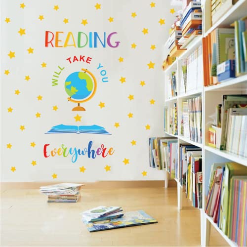 Iarttop Reading Wall Decals For Classroom Decor，Colorful School Read Books Letters Wall Stickers，Inspiring Saying Reading Will Take You Everywhere Stars Globe Wall Art For School Library Decor #TOP3