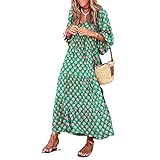 Las Mujeres De Verano Vestido Boho Puff De Manga Corta Casual Maxi Vestido De Vacaciones En La Playa Floral Imprimir V-Cuello Largo Vestido