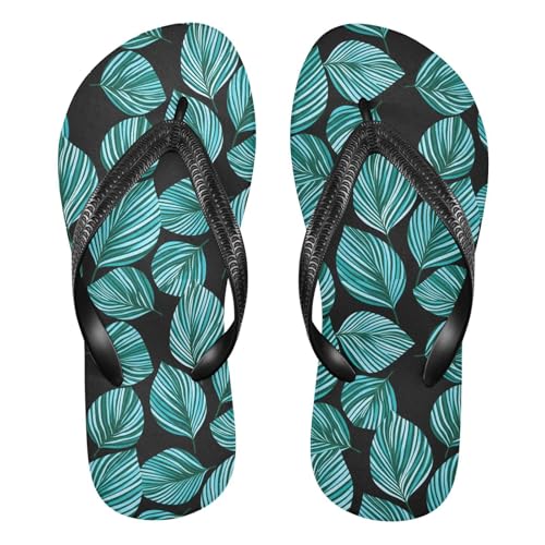Green Plant Black Flip Flops for Beach Thong Sandals Anti-slip Lightweight Beach Shoes for House Indoor Outdoor