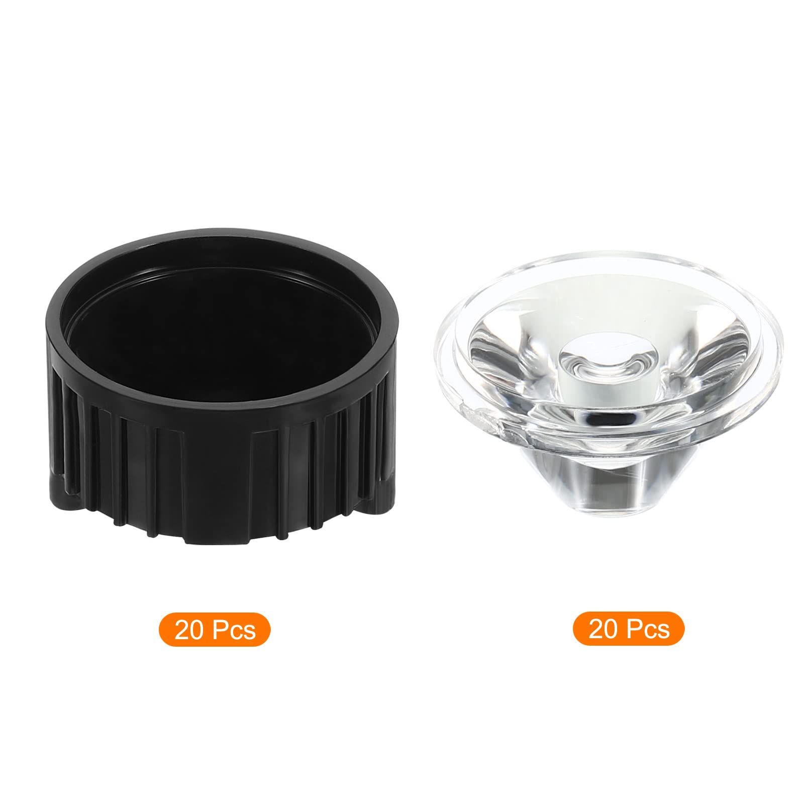 PATIKIL Obiektyw LED 20 mm 30 stopni z uchwytem stojaka, 20 zestawów soczewek LED do latarki, lampy DIY, czarna
