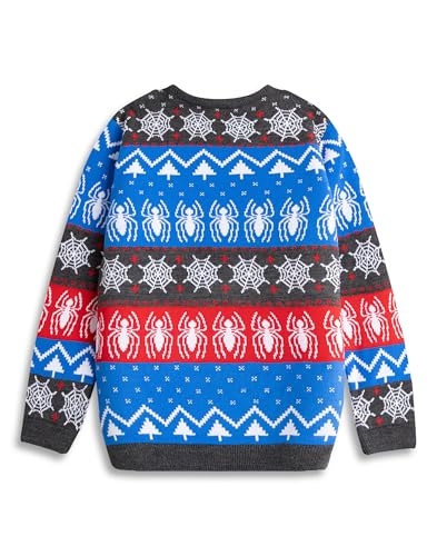 Pull de Noël Spiderman Marvel garçon gris rouge bleu en maille à col rond - 4