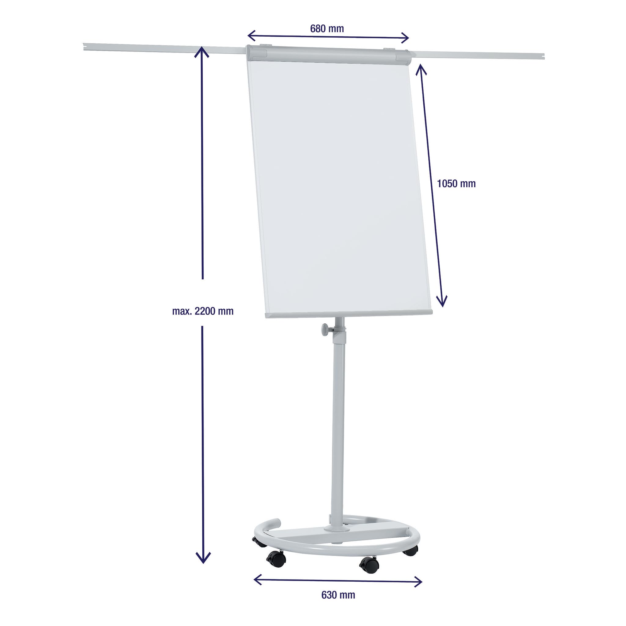FRANKEN Flipchart, Beschreibbar, Magnetisch, Mobil, Mit Rollen und 2 Seitenarmen, Whiteboard mit Ständer, Papierhalterung und Stifteablage, 68 x 105 cm, ECO Mobil, F2400/N