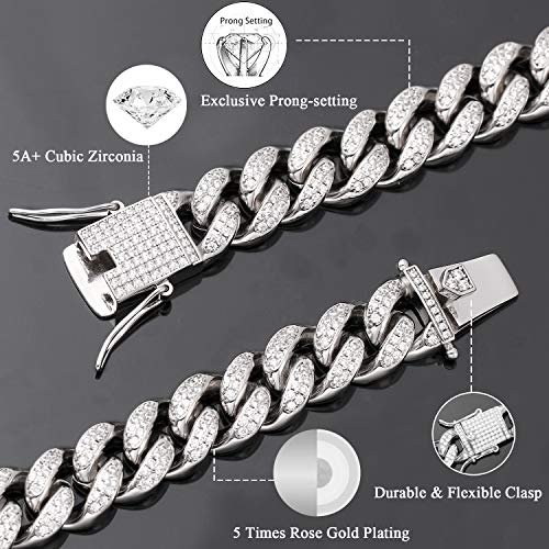 Tripod Jewelry Hip Hop 12Mm Real White Gold/18K Gold Plated Iced Out Miami Cuban Link Chain Necklace For Mens Womens Simulated Diamond Cz Cuban Link Choker(White Gold - 10Mm, 20.00) #TOP1