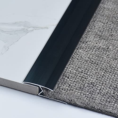 HJUYV-ERT Schwarzer Boden-Übergangsstreifen Holz zu Teppich, Bodenbelag-Reduzierer Kantenverkleidung Fliese zu Teppich, Teppichverkleidung Türschwellenrampe, lang 30 40 50 60 Zoll (Länge 110 cm) Cover