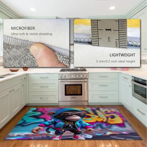 Tapis antidérapant 80x150cm lavable et doux motif graffiti street art