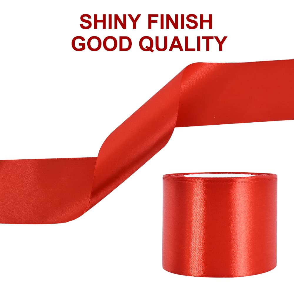 TONIFUL Red Satin Ribbon 3 Inch X 25yds Solid Silk Ribbons for Gift Wrapping Craft, Floral Bouquets - Image 4