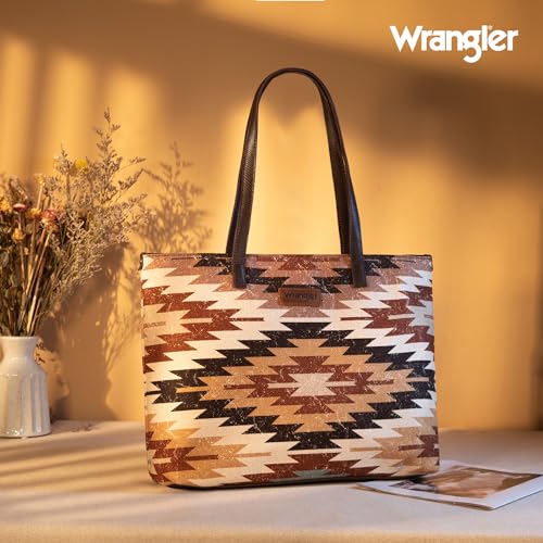Image of Montana West Wrangler Aztec Print Canvas Tote Bag Capacity Shoulder Bag for Work, Travel & Everyday Use