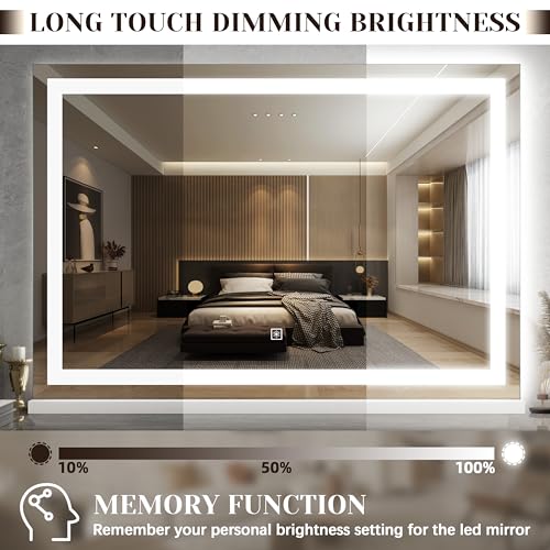 Image of ROLOVE 31 inch x 22 inch Large Lighted Vanity Mirror with Lights, Dimmable 3 Modes, LED Makeup Mirror for Bathroom ＆ Dressing Room, Tabletop or Wall-Mounted, 10X Magnification, White