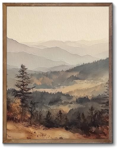 XOCUUI Autumn Mountain Scenery Wall Art Fall Forest Tree Landscape Poster, Moody Autumn Landscape Posters, Decor Office Farmhouse Bathroom, 8"X10" Unframed