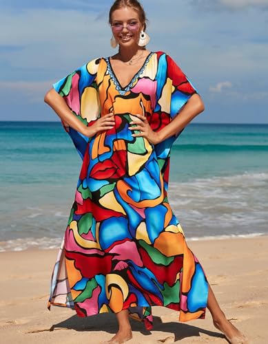Image of NFVNKJ Women's Plus Size Beach Lounge Kaftan Maxi Dress Swimsuit Coverup for Women