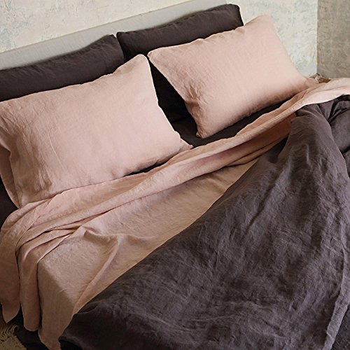 Drap-housse en lin délavé LinenMe rose 0453005 anti-transpiration