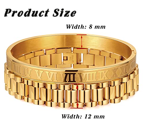 Znboh Stainless Steel Bracelets For Men Gold Roman Numeral Bangle Bracelet Adjustable Cuff Bracelet Twisted Cable Bracelet Luxury Roman Royal Crown Charm Jewelry Gifts #TOP4