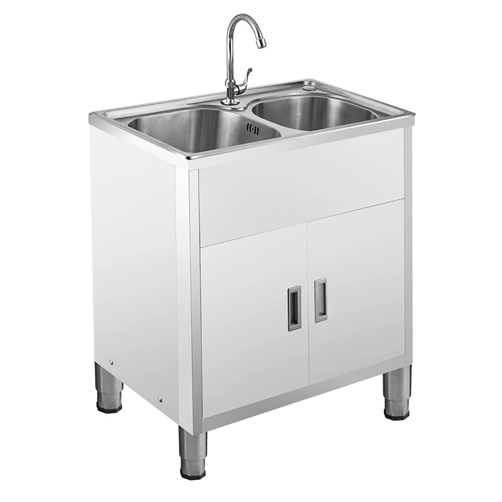 OWOHYG Stainless Steel Utility Sink With Faucet* Storage Shelves Freestanding Kitchen Sink For Outdoor Garage Commercial Restaurant* Laundry Room.