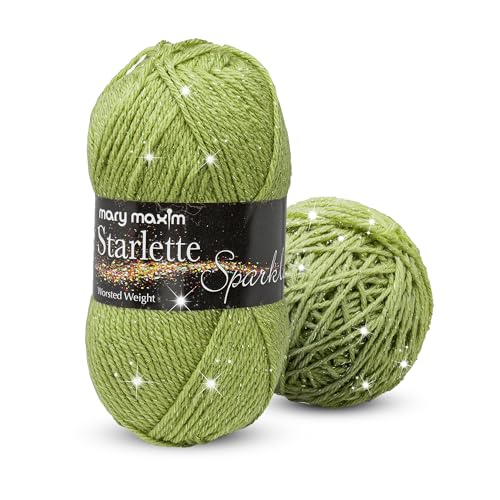 Image of Mary Maxim Starlette Sparkle Yarn, Medium Worsted Weight Green Yarn for Knitting and Crocheting, Acrylic Polyester Blend for Blankets, Clothing, and Decor, 196 Yards - Lime Green