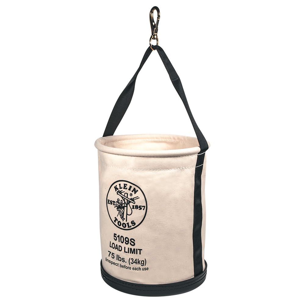 KLEIN TOOLS 5109S Canvas Bucket, Straight Wall Tool Bucket Swivel with Swivel Snap, 75-Pound Load Rated