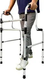 Andador Idoso 2 Níveis Alumínio Resistente 130 Kg, Altura Regulável, Fixo e Articulado