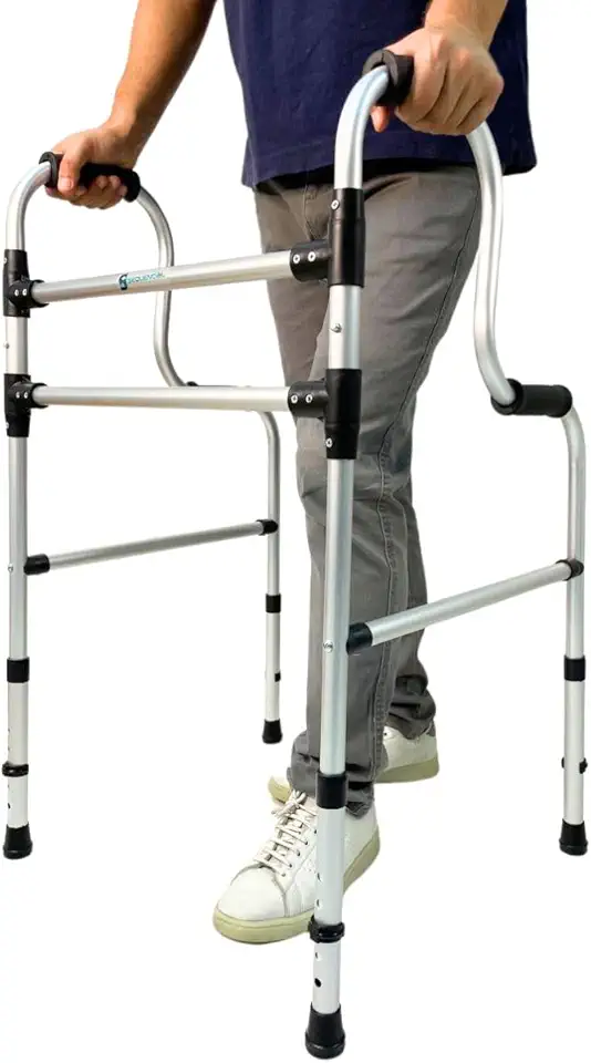 Andador Idoso 2 Níveis Alumínio Resistente 130 Kg, Altura Regulável, Fixo e Articulado