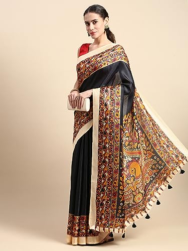 Image of RANI SAAHIBA Women's Art Silk Kalamkari Saree With Blouse Piece