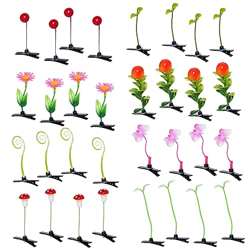 32Pcs Bean Sprout Hair Clips Funny Sprout Clips Random Mixed Styles Plant Grass Flower Butterfly Hairpins Cute Pea Little Grass Barrettes for Women Girls Kids Party Hair Accessories