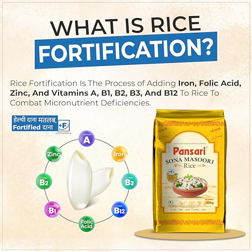 Image of Pansari Premium Fortified Sona Masoori Rice - Light, Aromatic & Nutrient-Rich, Ideal for Daily Cooking, Biryani & South Indian Dishes, Sona Masoori Rice (30-Kg)