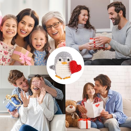 Yuwnd Gehäkelte Kuscheltiere, Positive Penguin mit Herz, Pinguin Geschenk, Lustiger Pocket Hug Süßes Spielzeug Mädchen für Inspirierendes Freunde Ermutigung Dekoration