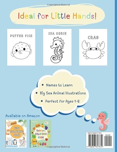 Toddlers/ Kids Coloring Book- Cute Sea Animals with Names: Simple & Big (Kids Colouring Books)