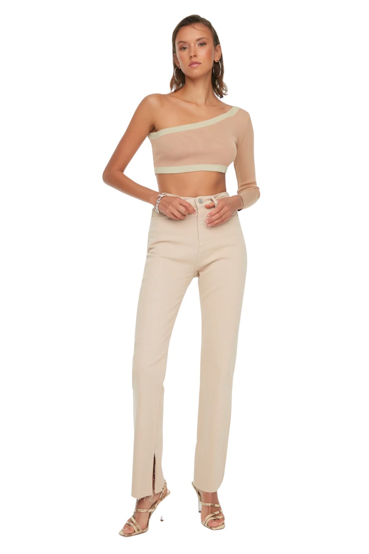 Trendyol Women's Tan High Waist Flare Leg Flare Jeans Size 40