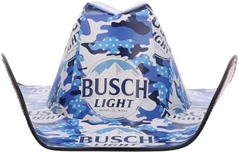 Busch-Light Signature Cardboard Cowboy Hat, Red White Blue Camo Design, Stars and Stripes Pattern