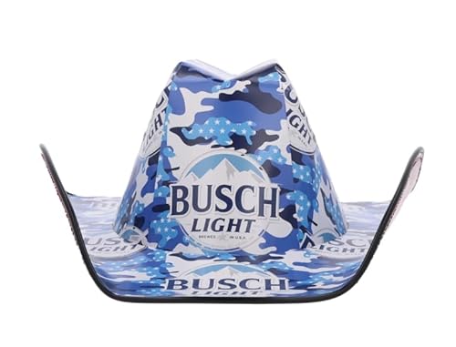Busch-Light Signature Cardboard Cowboy Hat, Red White Blue Camo Design, Stars and Stripes Pattern