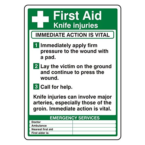 Lasting Impressions (Signs) Limited 200Mmx300mm First Aid / Knife Injuries Sign Sticker Self Adhesive