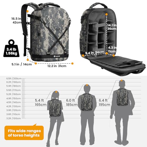 Image of TARION Camera Backpack 3-side Hardshell: Hard Case Camera Backpack Bag Photography Backpack DSLR Backpack with Waterproof Raincover Laptop /Tripod Compartment Hard Side Drone Backpack Photo Bag Camo