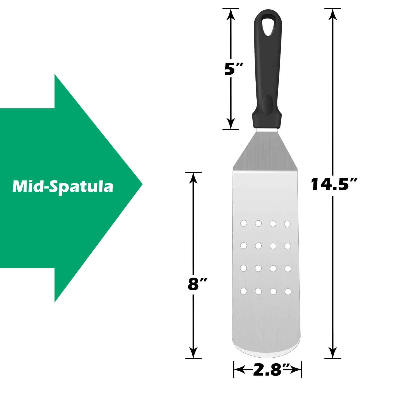 Metal Spatula Set of 2, HaSteeL 14.5 x 2.8In Heavy Duty Perforated & Solid Griddle Tuner Flipper, Long Stainless Steel Griddle Tools for Flat Top Teppanyaki Hibachi Grilling Camping, Easy to clean