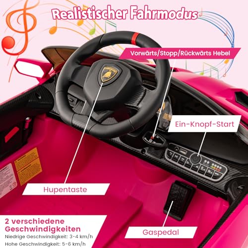 COSTWAY Lamborghini Samochód elektryczny dla dzieci, pojazd dziecięcy z pilotem zdalnego sterowania 2,4 G, reflektorem LED, klaksonem i muzyką, pojazd elektryczny 3-6 km/h, samochód dziecięcy