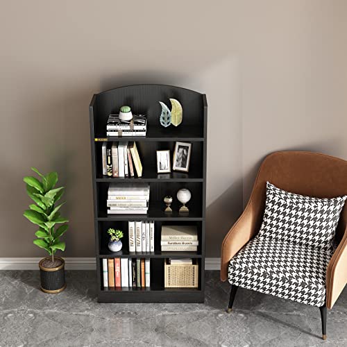 Alisened 5 Shelf Bookcase, 47" Wood Tall Bookshelf And Bookshelves, Multifunctional Storage Organizer Shelving For Bedroom Library Living Room Home Office, Black #TOP4