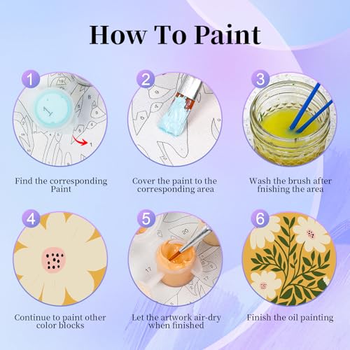 Image of 6 Pack Paint by Numbers Kit for Adults Beginner, Flower Adult Paint by Number Kits on Canvas Without Frame, Easy Flowers DIY Acrylic Oil Painting by Numbers Kits, Perfect for Home Decor 8x12 Inch
