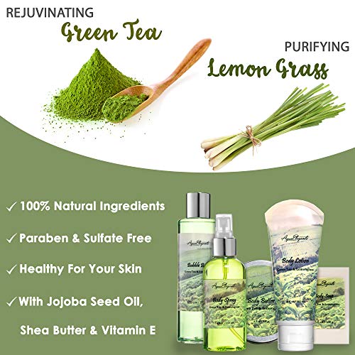 Bath Spa Gift Sets - Luxury Basket With Green Tea & Lemongrass - Spa Kit Includes Wash, Bubble Bath, Lotion, Bath Salts, Body Scrub, Body Spray, Shower Puff, Bathbombs, Soap And Towel #TOP2