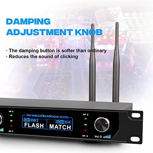 G-Mark Wireless Microphone System, 4 Channel Wireless Microphones System With Rechargeable Handheld Mics, 250Ft Range, Uhf Metal Cordless Dynamic Mics Sets For Singing, Church, Karaoke (Auto Connect) #TOP2