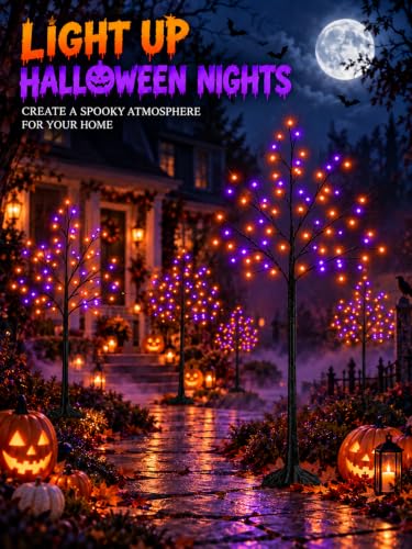 Black Halloween Tree with Purple and Orange Lights, 2Pack 6FT 300LED | Bright Light Up Spooky Tree, Timer, DIY Branches, Waterproof Halloween Outdoor Decorations for Home Indoor Party Garden Decor - image 3
